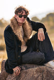 Black Luxury Faux Fur Long Sleeves Long Men's Winter Outerwear