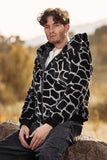 Leopard Faux Fur Zip-Up Hoodie Long Sleeves Men's Coat