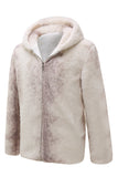 Men's Ivory Faux Fur Zip-Up Hoodie Coat