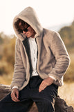 Khaki Zip-Up Fleece Hoodie Men's Winter Coat