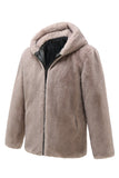 Men's Khaki Zip-Up Fleece Hoodie Winter Coat