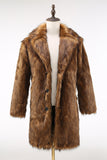 Brown Notched Lapel Long Men's Shearling Coat with Buttons