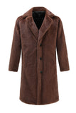 Brown Nothced Lapel Long Shearling Coat for Men