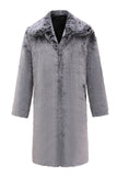 Grey Fluffy Long Sleeve Faux Fur Men's Coat with Pockets