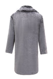 Grey Fluffy Long Sleeve Faux Fur Men's Coat with Pockets