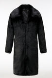 Fluffy Black Faux Fur Men's Coat with Pockets