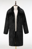 Fluffy Black Faux Fur Men's Coat with Pockets