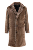 Fluffy Coffee Long Faux Fur Men's Coat with Pockets