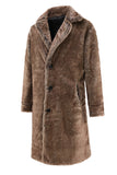 Fluffy Coffee Long Faux Fur Men's Coat with Pockets