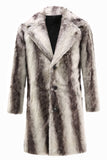 Coffee Men's Winter Faux Fur Coat Mid-Length Single-Breasted