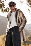 Coffee Faux Fur Single-Breasted Mid-Length Winter Men's Coat