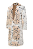 White Mid-length Printed Leopard Faux Fur Men's Coat