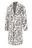 White Black Leopard Print Faux Fur Mid-Length Collar Men's Coat