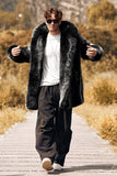 Black Puffy Long Sleeve Hooded Faux Fur Winter Men's Coat