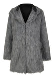 Grey Faux Fur Solid Color Lapel Long Sleeves Winter Men's Coat