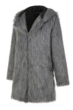 Grey Faux Fur Solid Color Lapel Long Sleeves Winter Men's Coat