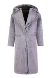 Grey Hooded Long Faux Fur Winter Men's Coat