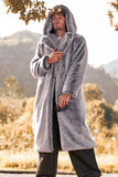 Grey Hooded Long Sleeve Faux Fur Winter Men's Coat