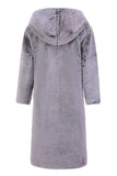 Grey Hooded Long Faux Fur Winter Men's Coat