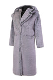 Grey Hooded Long Faux Fur Winter Men's Coat