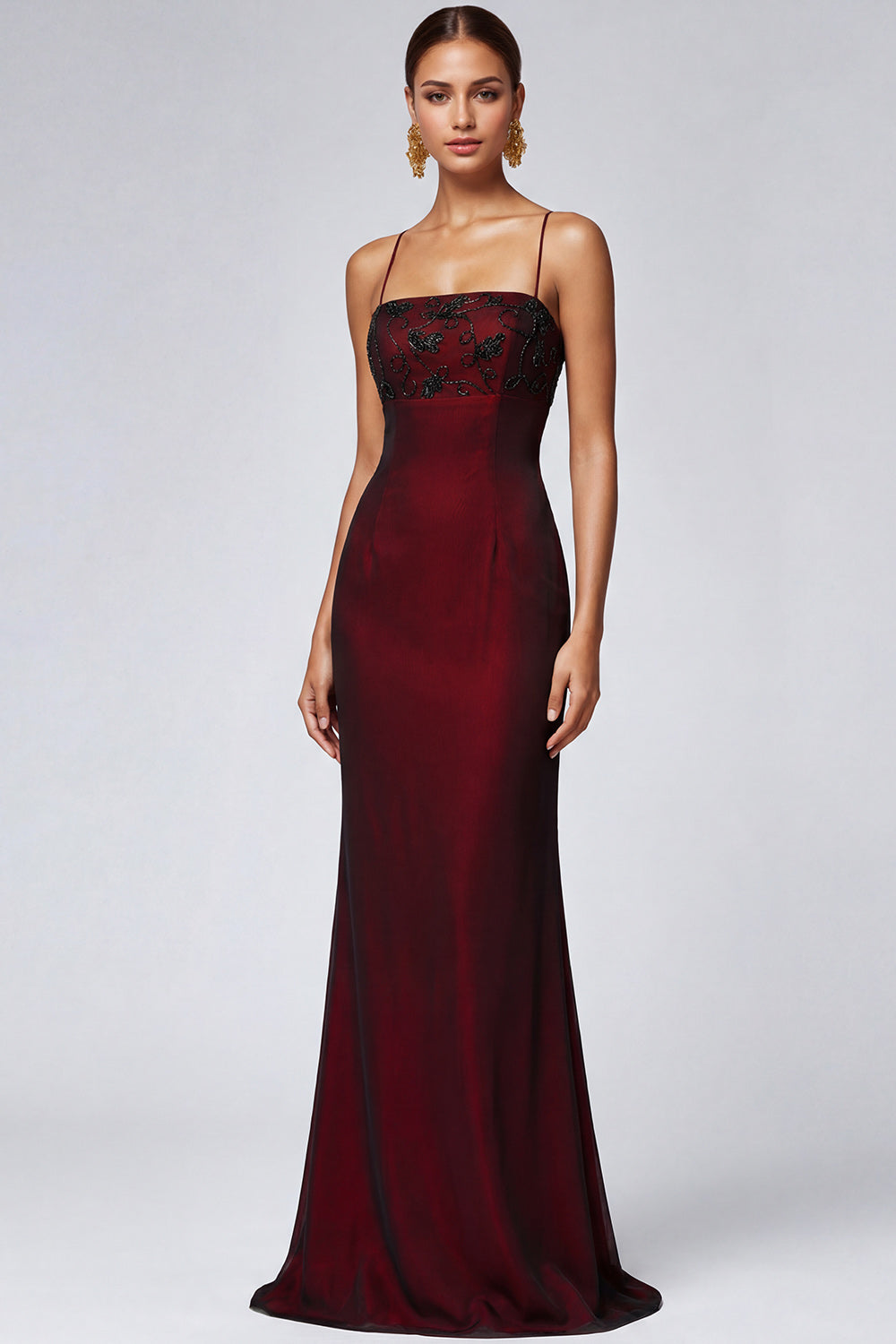 Zapaka Women Black Red Bridesmaid Dress with Beading Spaghetti Straps Mermaid Formal Dress with Criss Cross Back, Black Red / US20W Zapaka Women Black Red Bridesmaid Dress with Beading Spaghetti Straps Mermaid Formal Dress with Criss Cross Back, Black Red / US20W