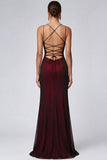 Black Red Spaghetti Straps Mermaid Maxi Dress with Beading