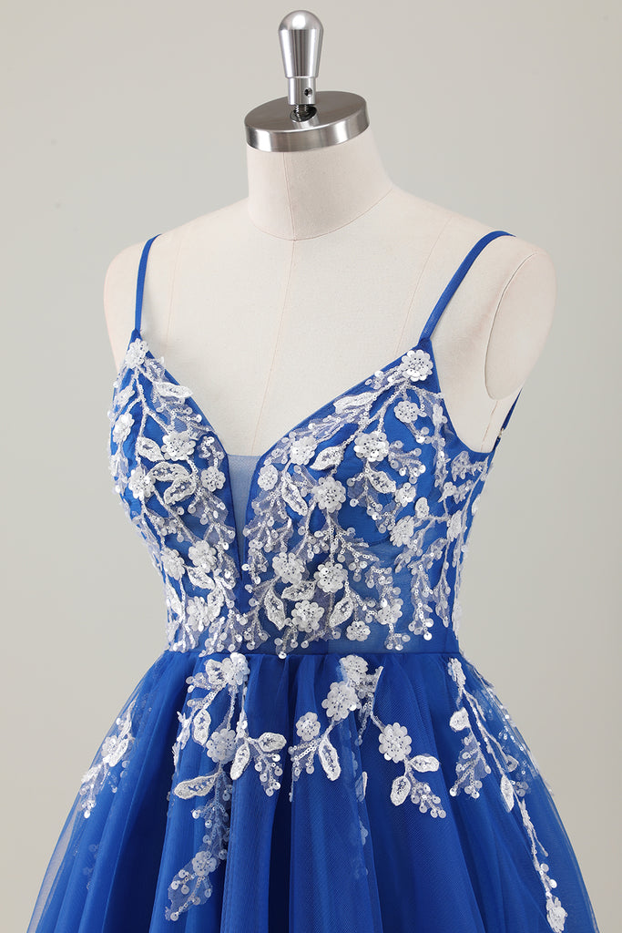 Royal Blue Spaghetti Straps Homecoming Dress, Simple Mini Graduation Dress UQH0020