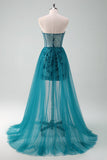 Dark Green Corset Strapless Detachable Homecoming Dress