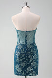 Dark Green Corset Strapless Detachable Homecoming Dress