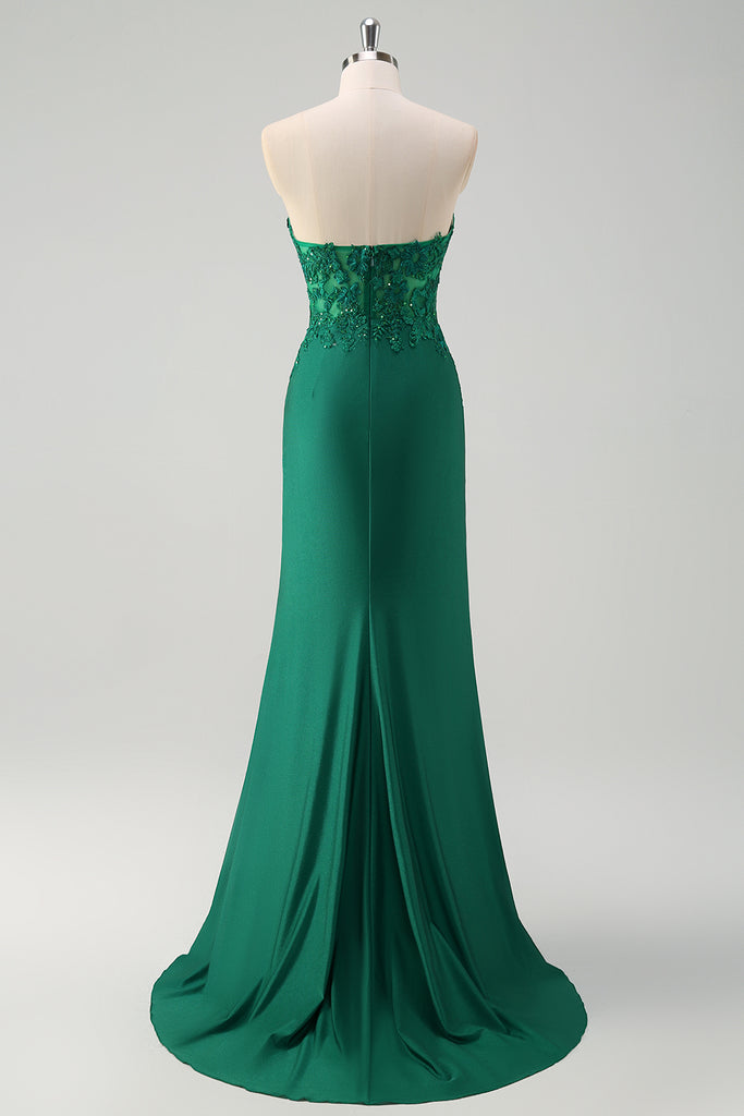 ZAPAKA Women Sparky Green Long Prom Dress Mermaid Strapless Appliques ...