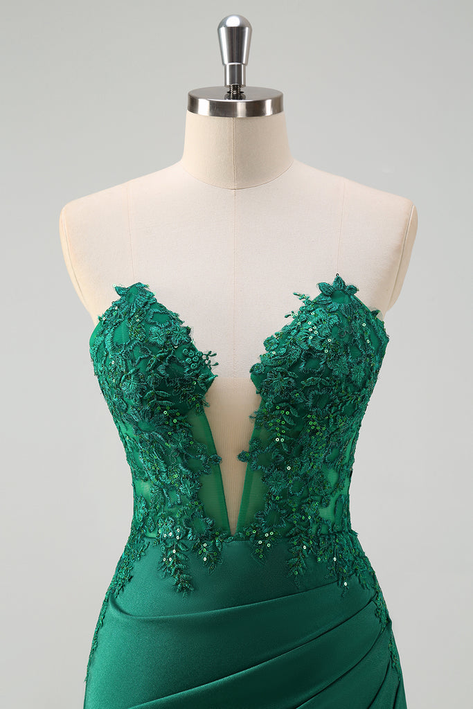 ZAPAKA Women Sparky Green Long Prom Dress Mermaid Strapless Appliques ...