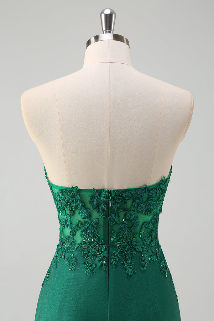 Classy Strapless Green Organza Pleated Mermaid Long Party Dress Birthday Prom Dress SP1930 main image 1