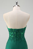 Sparkly Green Mermaid Strapless Corset Long Prom Dress with Slit