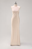 Champagne Halter Mermaid Bridesmaid Dress with Slit