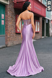 Sparkly Lilac Mermaid Strapless Sheer Corset Long Prom Dress with Beading