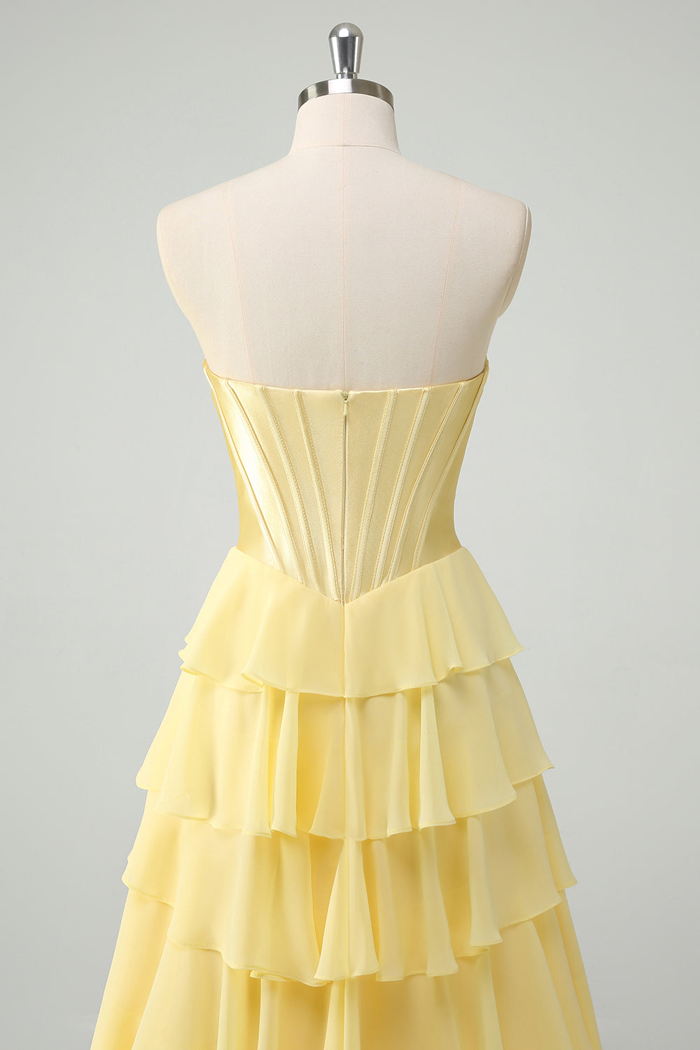 Zapaka Women Yellow Prom Dress with Slit A Line Strapless Corset Tiered Long Evening Dress, Yellow / US6 Zapaka Women Yellow Prom Dress with Slit A Line Strapless Corset Tiered Long Evening Dress, Yellow / US6