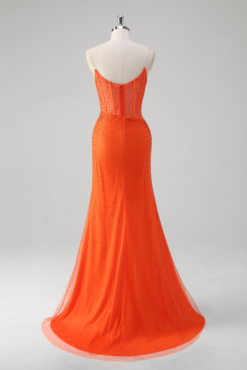 ZAPAKA Women Royal Blue Prom Dress with Beading Spaghetti Straps Ruched Corset Mermaid Long Formal Dress with Slit, Orange / US16 ZAPAKA Women Royal Blue Prom Dress with Beading Spaghetti Straps Ruched Corset Mermaid Long Formal Dress with Slit, Orange / US16