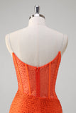 Orange Spaghetti Straps Beaded Corset Mermaid Prom Dress