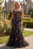 Black Mermaid Spaghetti Straps Appliqued Long Prom Dress With Sequins