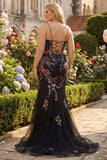 Black Mermaid Spaghetti Straps Long Plus Size Prom Dress with Lace Up Back