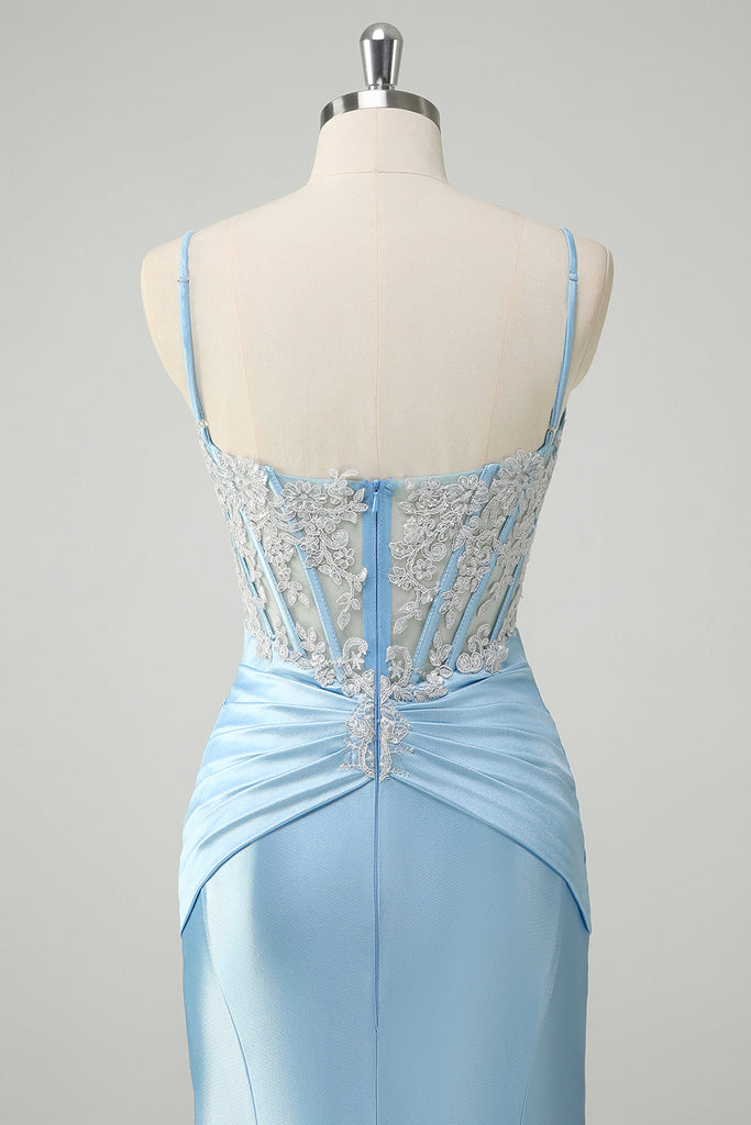 Blue Spaghetti Straps Vingtage Beading Mermaid Long Prom Dress, DP3396 main image 1