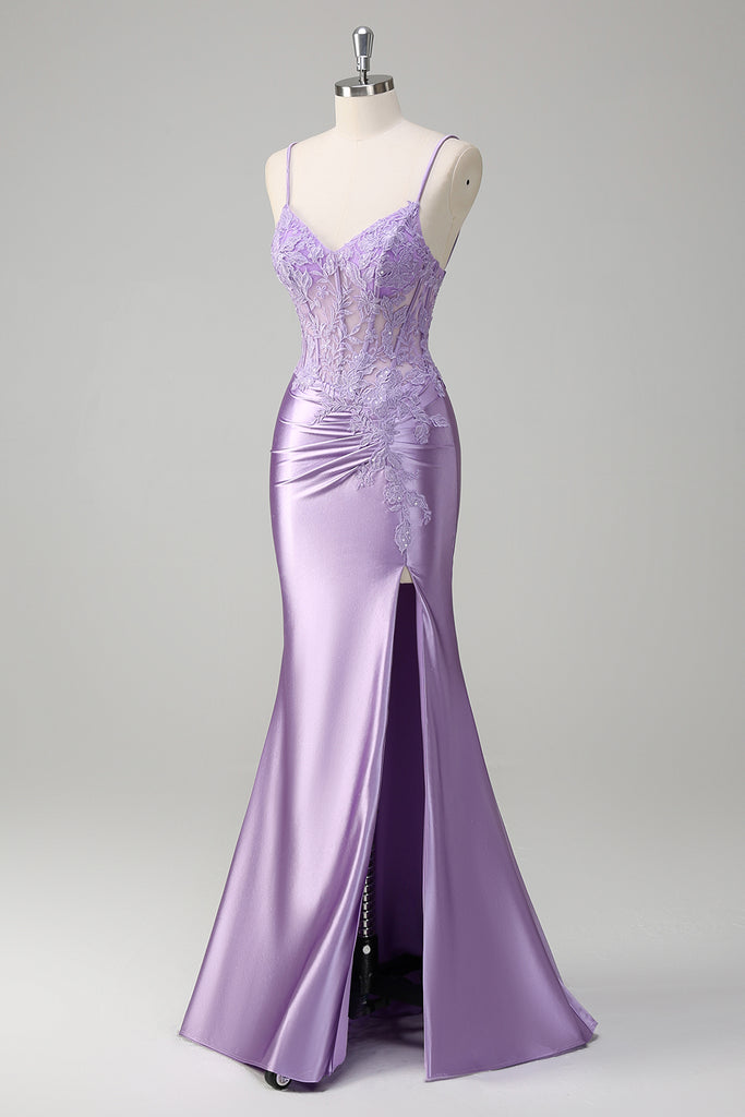 Halter Lilac Mermaid Spaghetti Straps Long Ball Prom Dress with Accessory main image 1