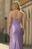 Lilac Mermaid Embroidered Long Plus Size Prom Dress with Slit
