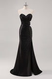 Sparkly Sweetheart Black Sheath Prom Dress with Slit