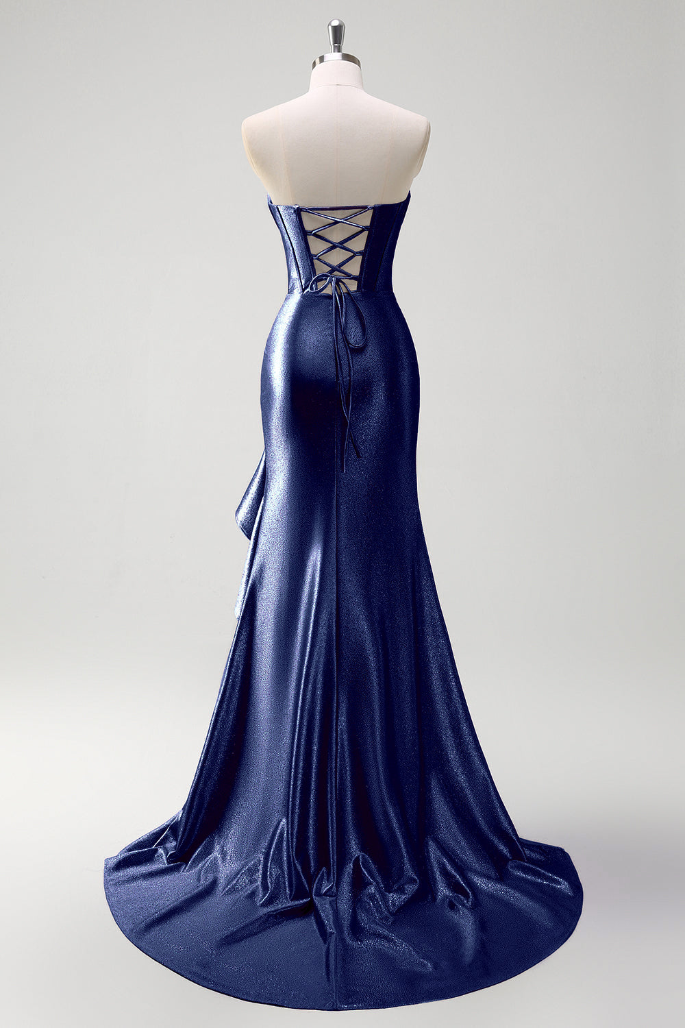 ZAPAKA Women Sparkly Grey Blue Mermaid Long Prom Dress Strapless Sequined Corset Ruffle Satin Evening Dress with Slit, Navy / US10 ZAPAKA Women Sparkly Grey Blue Mermaid Long Prom Dress Strapless Sequined Corset Ruffle Satin Evening Dress with Slit, Navy / US10