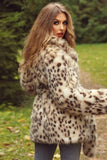 Fluffy White Leopard Faux Fur Coat with Belt