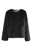 Black Fluffy Round Neck Faux Fur Long Sleeves Coat