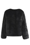 Black Fluffy Round Neck Faux Fur Long Sleeves Coat