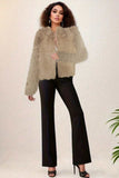 Black Fluffy Round Neck Faux Fur Long Sleeves Coat