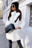 White Fluffy Women's Fur Coat with Pockets